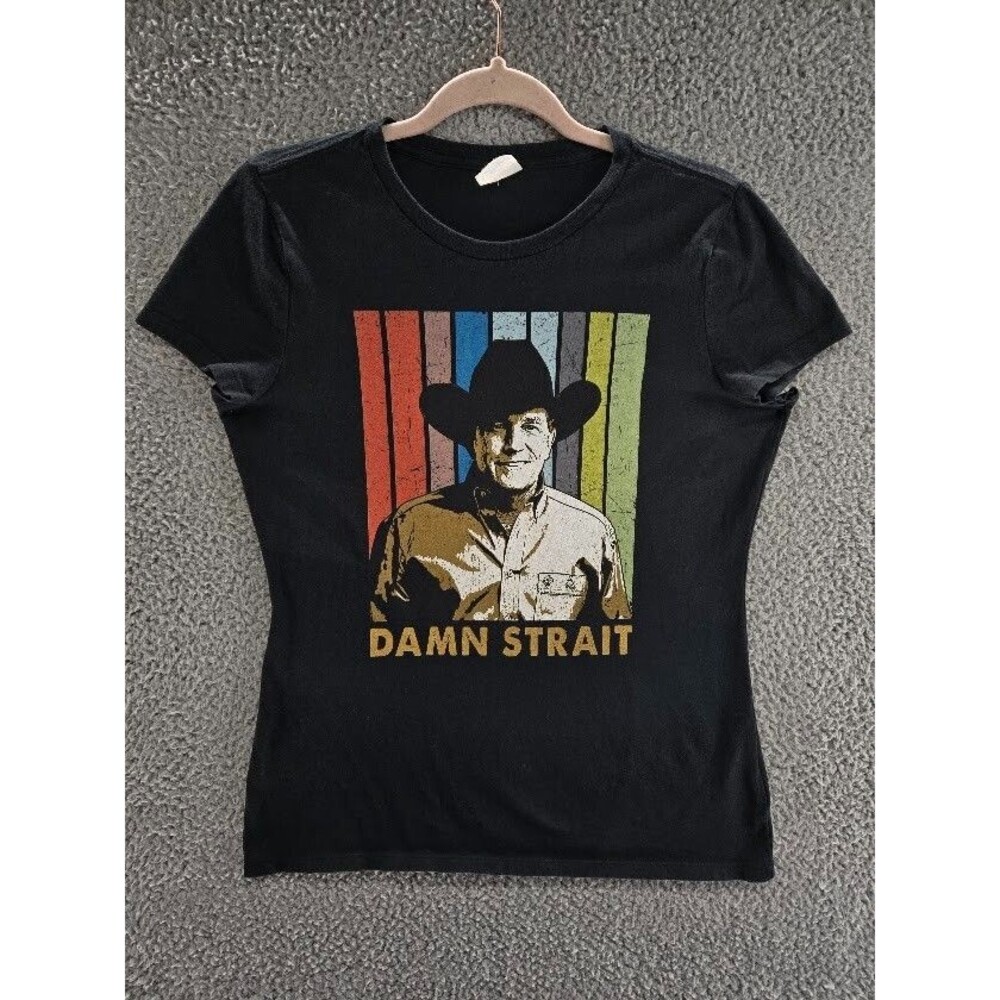 George Strait Shirt Womens Medium Damn Strait Black Country Music Band Tee